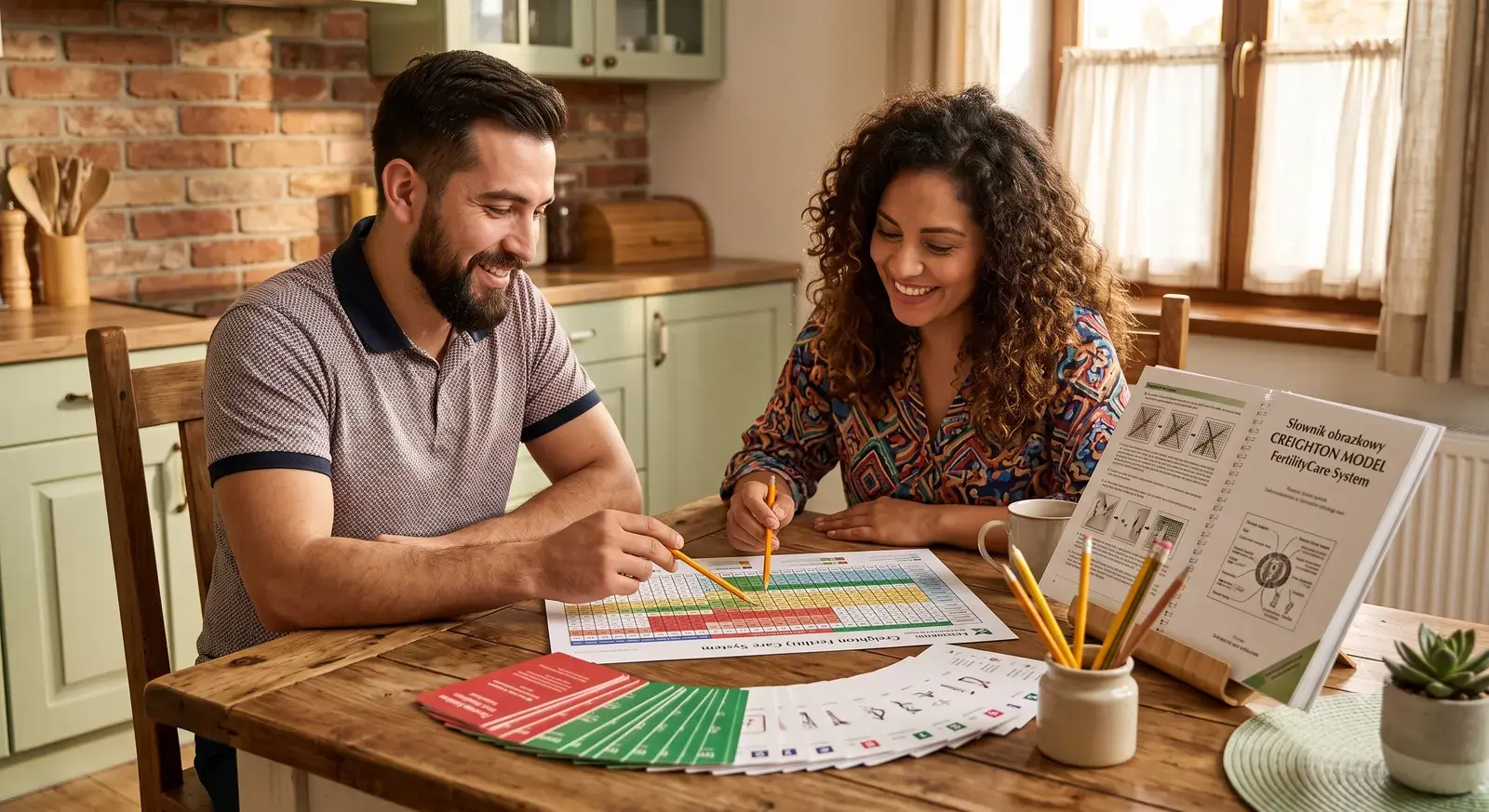 Pareja graficando junta su ciclo en casa, acompañándose en el proceso.
